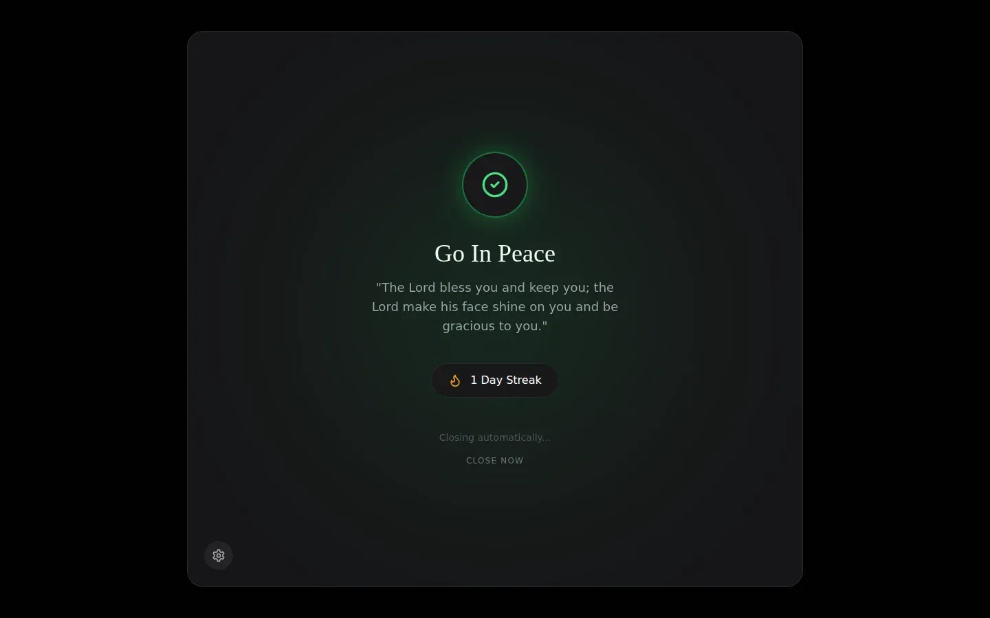 Go In Peace: a closing blessing and the running streak.