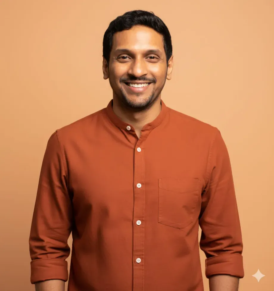 Nano Banana Headshot: Burnt Orange Mandarin Collar Shirt — example result generated with Nano Banana